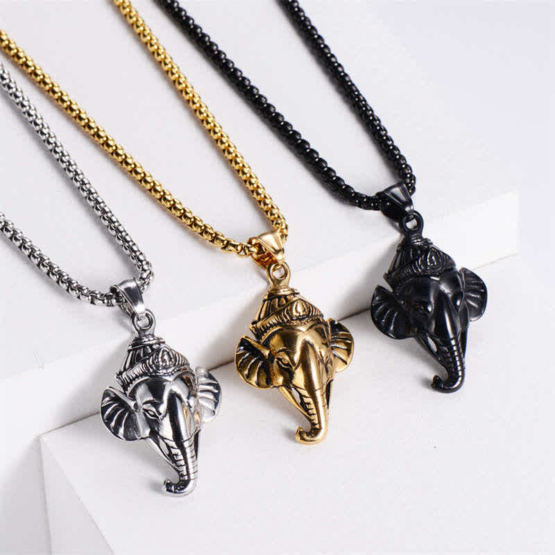 Collana con ciondolo di protezione in acciaio al titanio con elefante Ganesh Ganpati - image 2