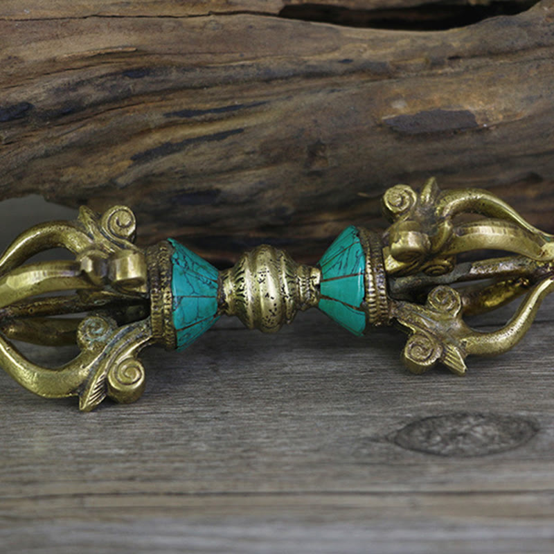 Buddha Stones Tibetano a cinque punte Vajra Dorje Artigianale Nepal Potere spirituale Decorazione in rame - image 3