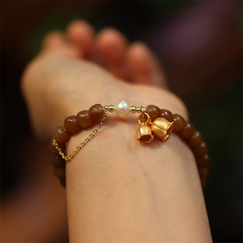 Braccialetto con ciondolo in argento sterling 925 con giada naturale di Hetian e mughetto