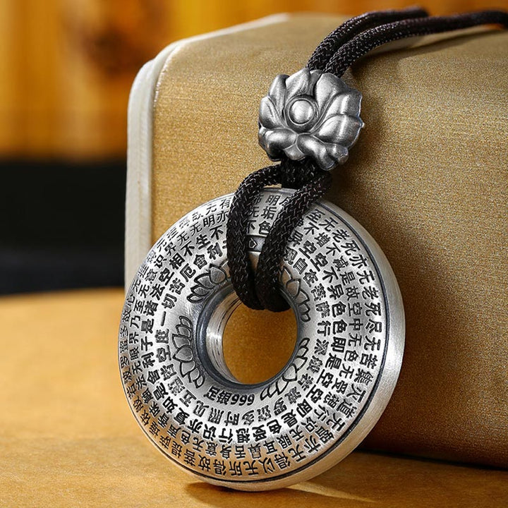 Collana con ciondolo a forma di fibbia della pace con cuore in argento sterling 999, Buddha Stones - Argento Sterling 999 - image 1