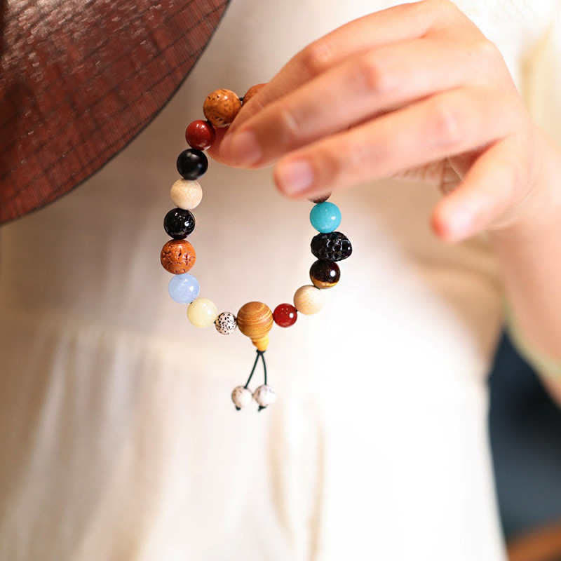 Bracciale Mala da polso Buddha Stones, semi di Bodhi, agata, saggezza e armonia
