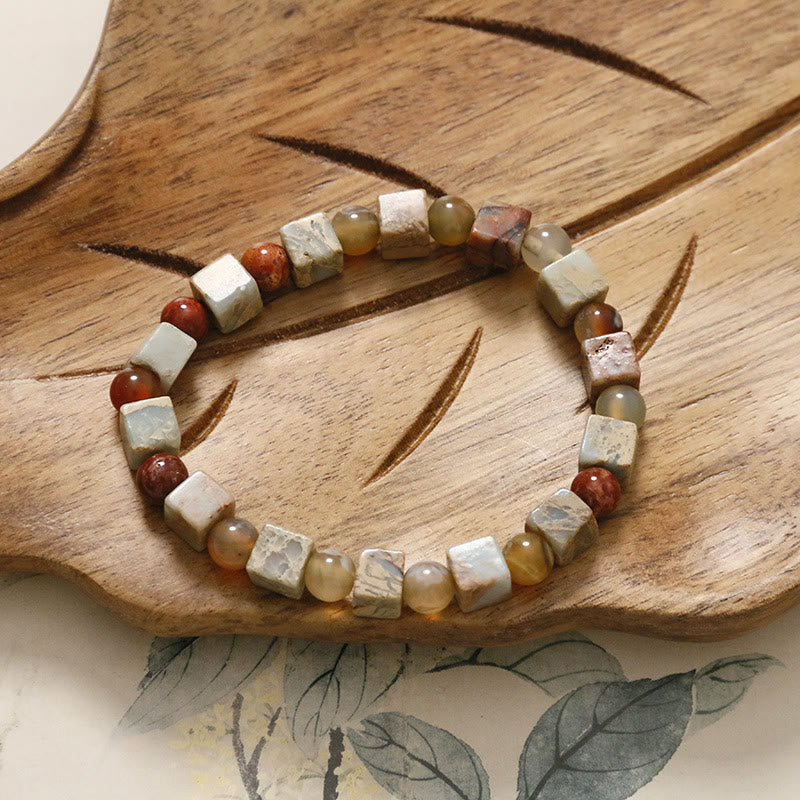 Braccialetto di protezione in pietra naturale Buddha Stones Sea Sediment Jasper Agate