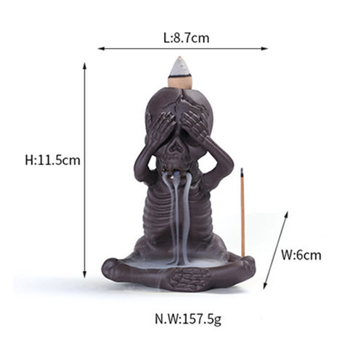 Buddha Stones Piccolo teschio Fantasma Argilla viola Fontana di fumo a riflusso Bruciatore di incenso della pace Decorazione
