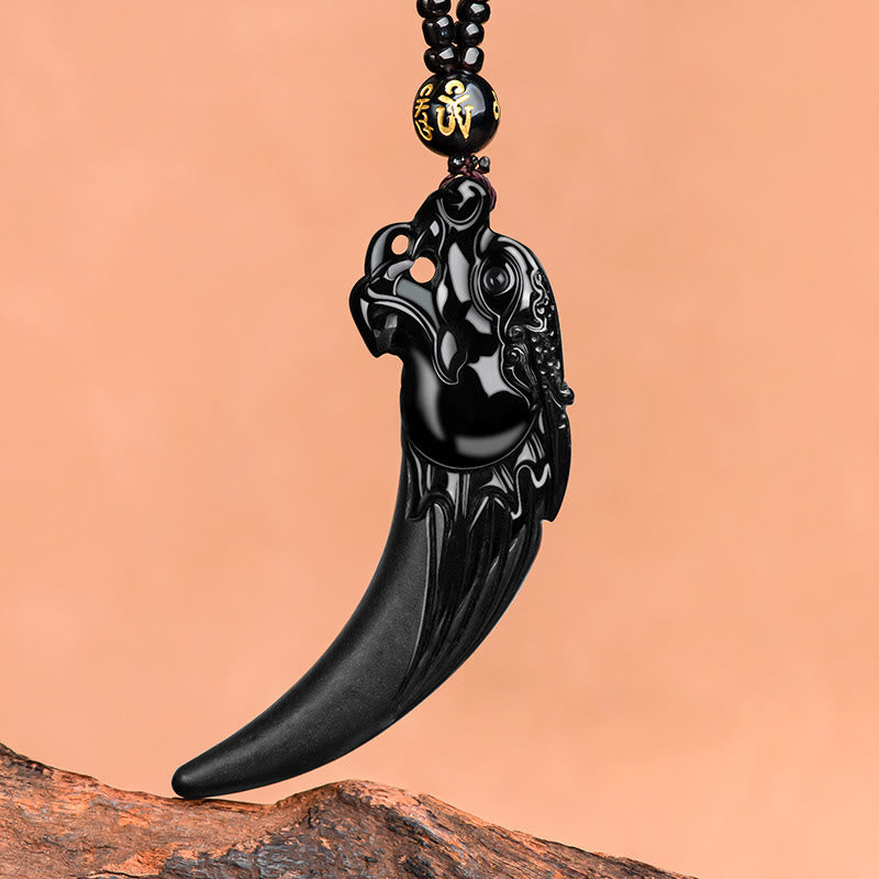 Collana con ciondolo di protezione con motivo a dente di drago dello zodiaco cinese in giada nera naturale Buddha Stones - Giada nera (Protezione ♥ Calma) - image 1