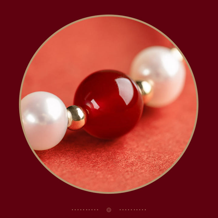 Braccialetto intrecciato in corda rossa con perle di agata e carattere Fu in argento sterling 925 con pietre Buddha Stones