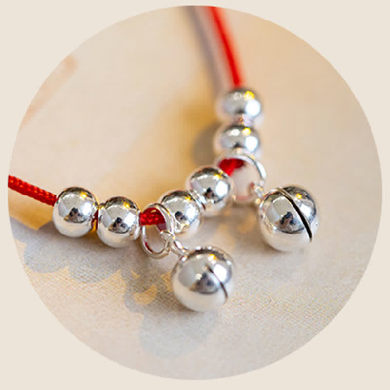 Buddha Stones 925 Sterling Silver Red String Braid Bell Charm Cavigliera