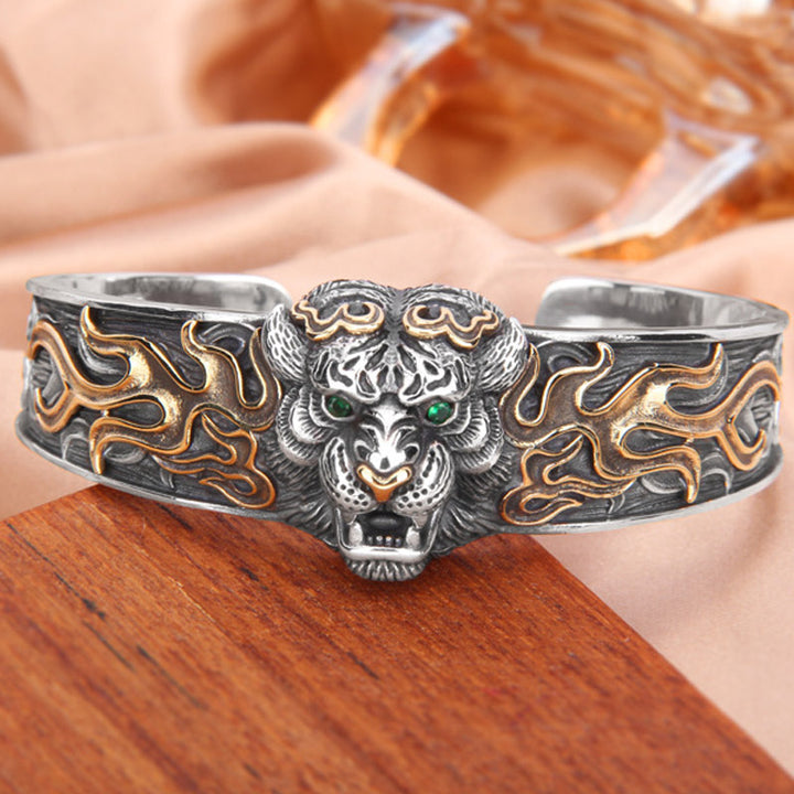 Braccialetto Buddha Stones 925 Sterling Silver Zodiaco Cinese Tigre Tieni Lontani gli Spiriti Maligni