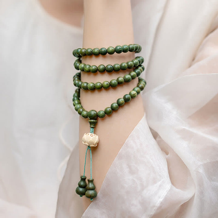 Braccialetto positivo Buddha Stones 108 Mala Beads Sandalo verde Bosso Lotus