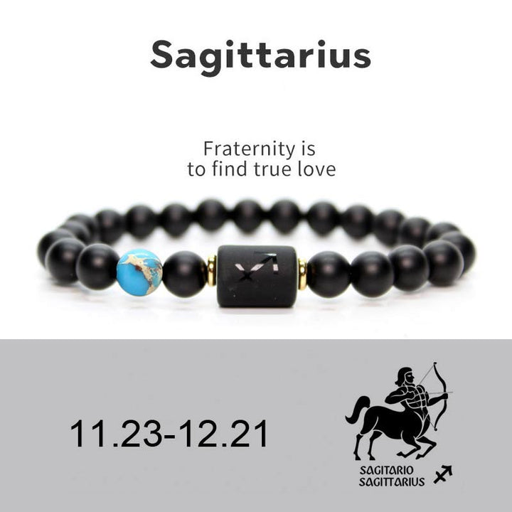 Buddha Stones 12 Costellazioni dello Zodiaco Bracciale Regolabile in Onice Nero