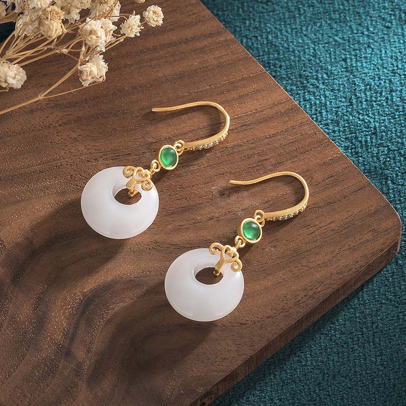 Orecchini pendenti di benedizione in giada bianca FengShui