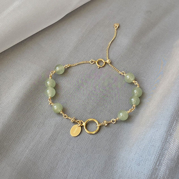 Braccialetto a catena della prosperità con perline di giada Hetian placcato oro 14k