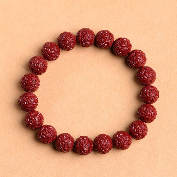 Braccialetto di benedizione del loto con motivo a fregi in cinabro naturale Om Mani Padme Hum Buddha Stones