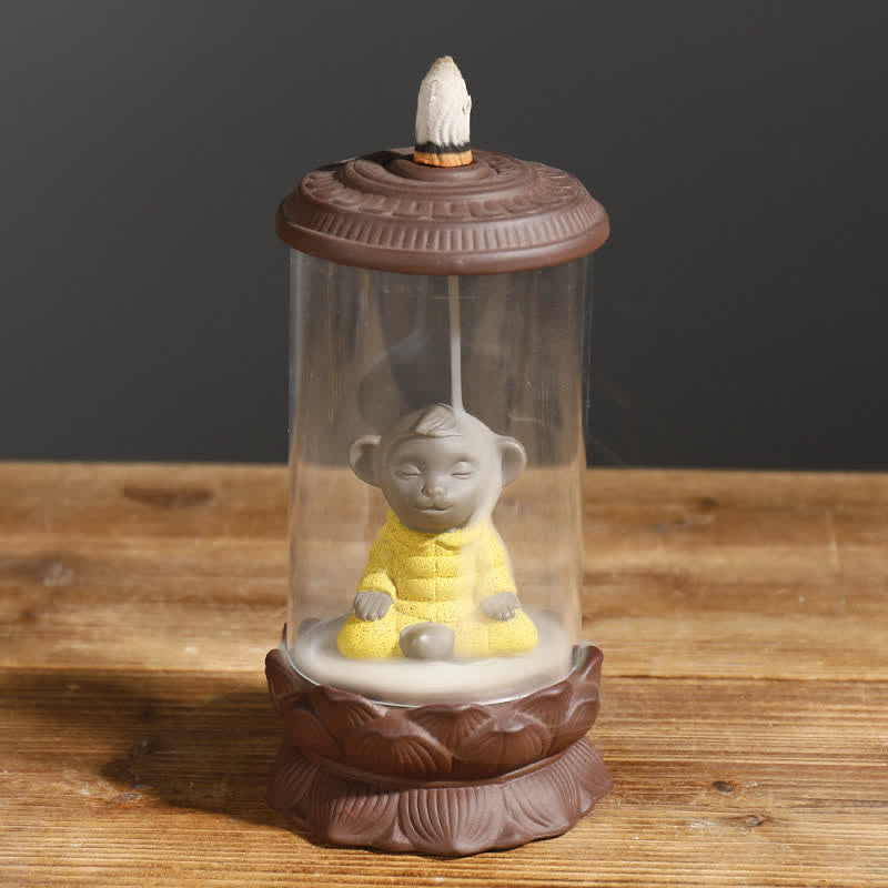 Meditazione Wukong Monkey King Argilla Viola Parabrezza Loto Fontana di Fumo a Riflusso Bruciatore di Incenso Decorazione