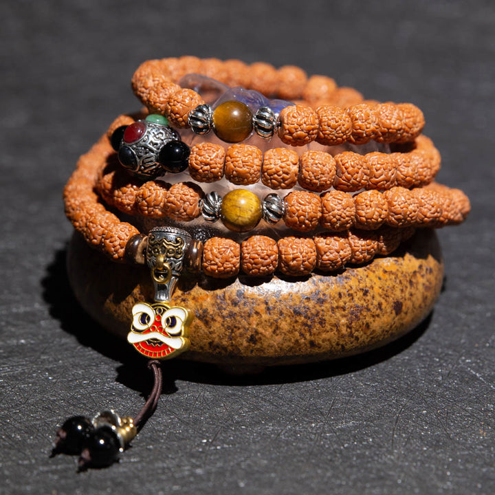Tibet 108 Mala Beads Rudraksha Bodhi Seed Zodiaco Cinese Natale Buddha Ricchezza Braccialetto Charm