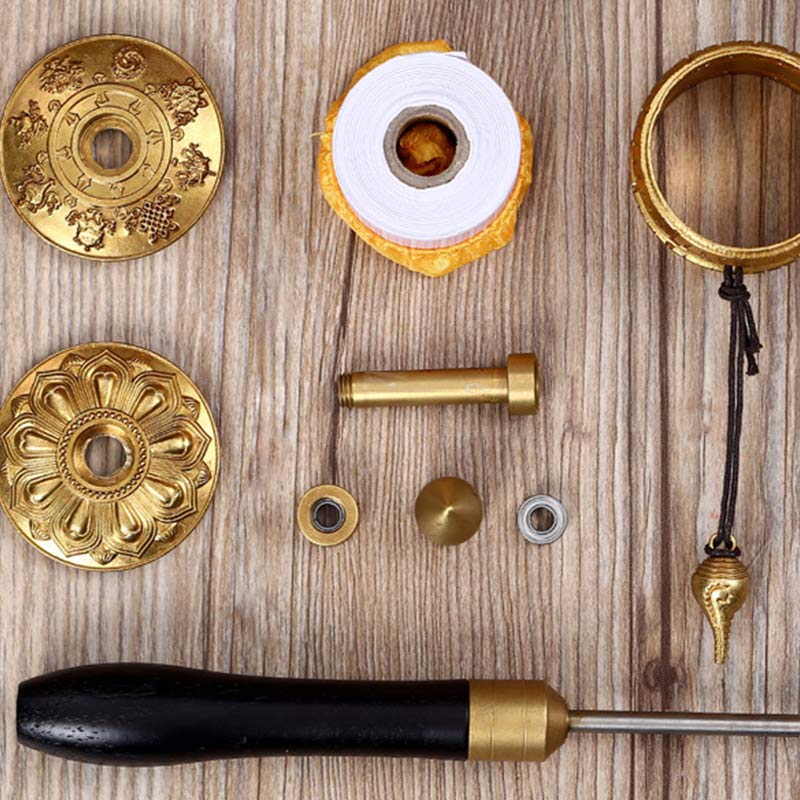 Ruota di preghiera tibetana Sei parole vere Decorazione di meditazione in rame - image 4