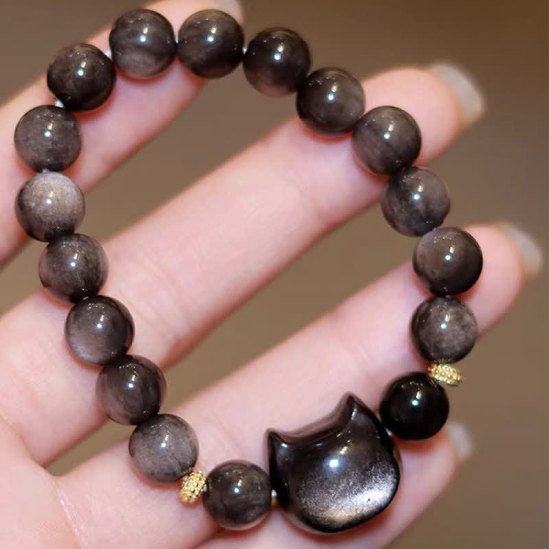 Braccialetto di protezione con gatto portafortuna e zampa adorabile , Buddha Stones, ossidiana lucida d'oro, ossidiana lucida d'argento - image 36