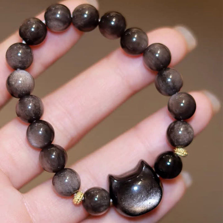 Braccialetto di protezione con gatto portafortuna e zampa adorabile , Buddha Stones, ossidiana lucida d'oro, ossidiana lucida d'argento - image 36