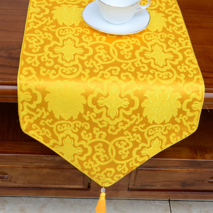 Preghiera Altare Fiore Vajra Drago Modello Tibetano Simboli di Buon Auspicio Nappe Jacquard Runner da Tavolo