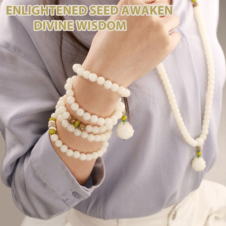 Collana con bracciale in giada bianca Bodhi Lotus Mala Harmony Buddha Stones