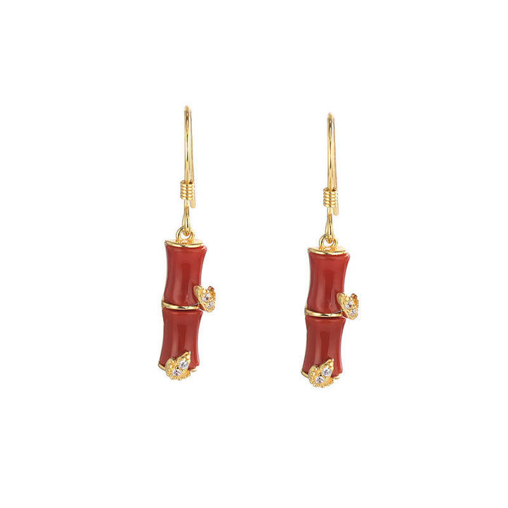 Orecchini pendenti in argento sterling 925 con giada di Hetian, crisoberillo, occhio di gatto, agata rossa, bambù e fortuna - Oro - Agata rossa (Fiducia♥Calma) - image 14