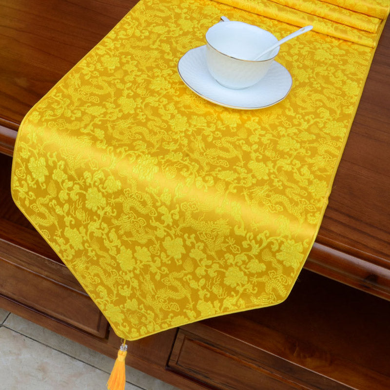 Preghiera Altare Fiore Vajra Drago Modello Tibetano Simboli di Buon Auspicio Nappe Jacquard Runner da Tavolo