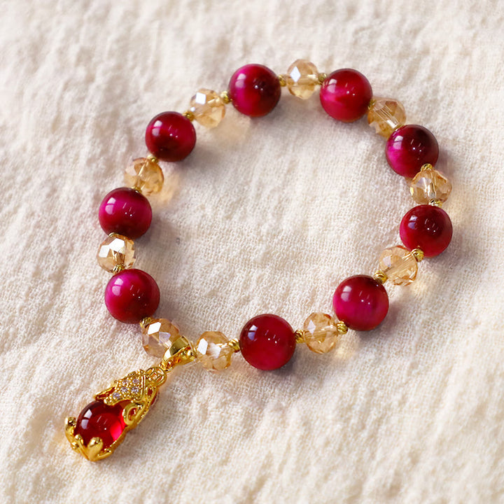 Braccialetto di protezione della volpe PiXiu con occhio di tigre rosso Buddha Stones - image 9
