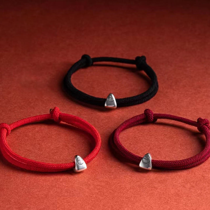 Bracciale intrecciato fatto a mano con carattere Fu in argento sterling 925 Buddha Stones