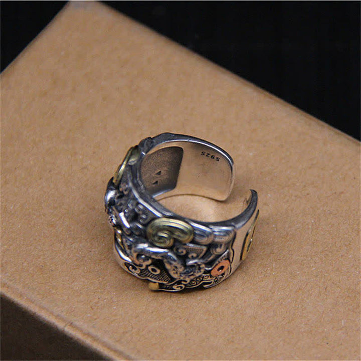 Anello regolabile con protezione del bestiame Fengshui Kui in argento sterling 925 Buddha Stones
