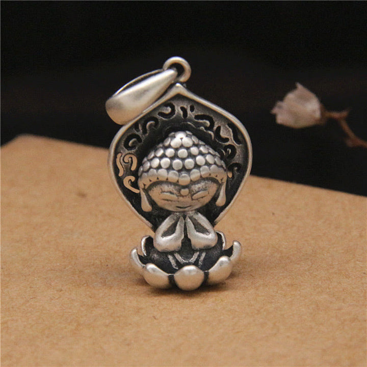 Collana con ciondolo Buddha Stones in argento sterling 999 con ciondolo Buddha Lotus Serenity - image 4