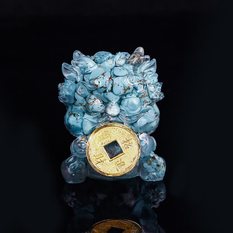 Buddha Stones fatte a mano carine PiXiu moneta d'oro cristallo Fengshui energia ricchezza fortuna decorazione della casa - Turchese - image 23