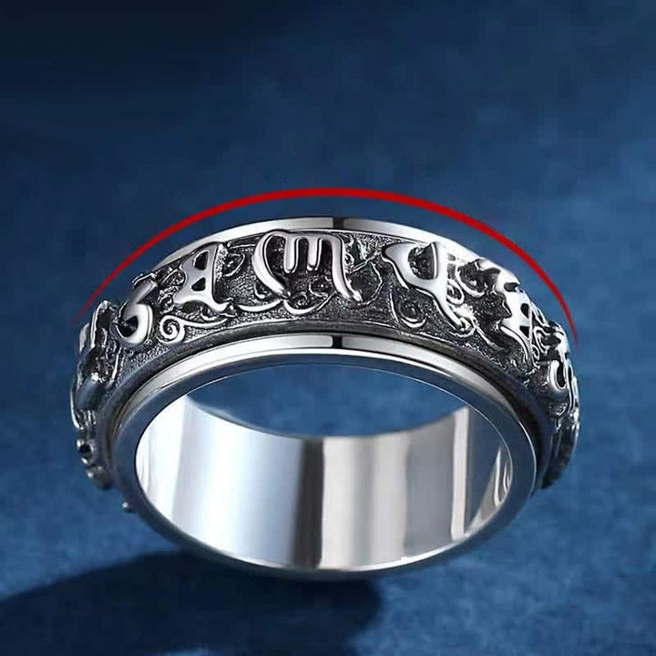 Buddha Stones Sei parole vere Svastica Anello girevole curativo in rame