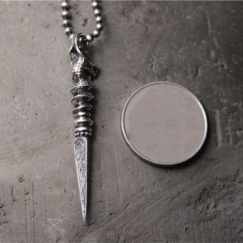 Buddha Stones 925 Sterling Silver Anno del Drago Design Dorje Vajra Collana Pendente di Protezione