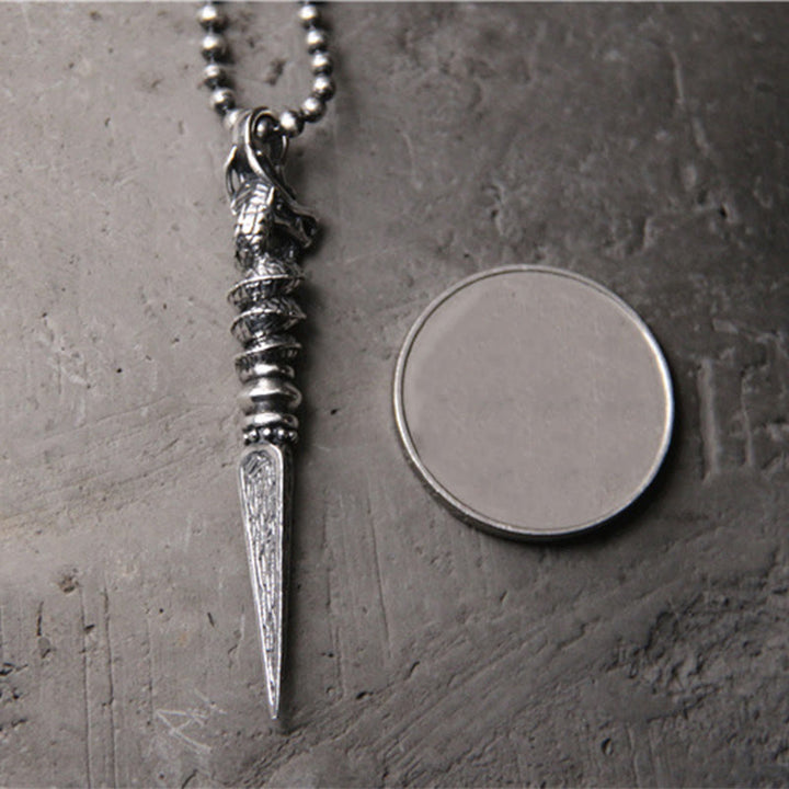 Buddha Stones 925 Sterling Silver Anno del Drago Design Dorje Vajra Collana Pendente di Protezione