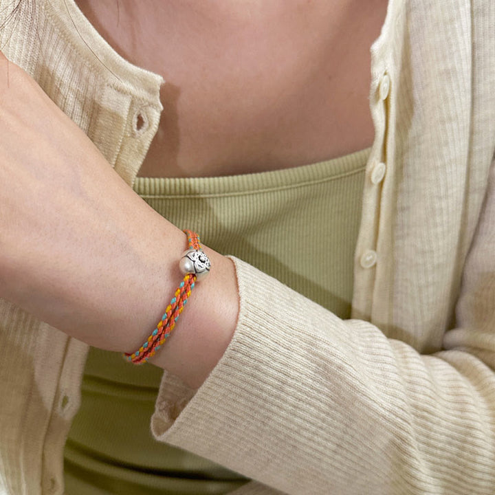 Bracciale intrecciato multicolore Buddha Stones in argento sterling 999 Persimmon Luck