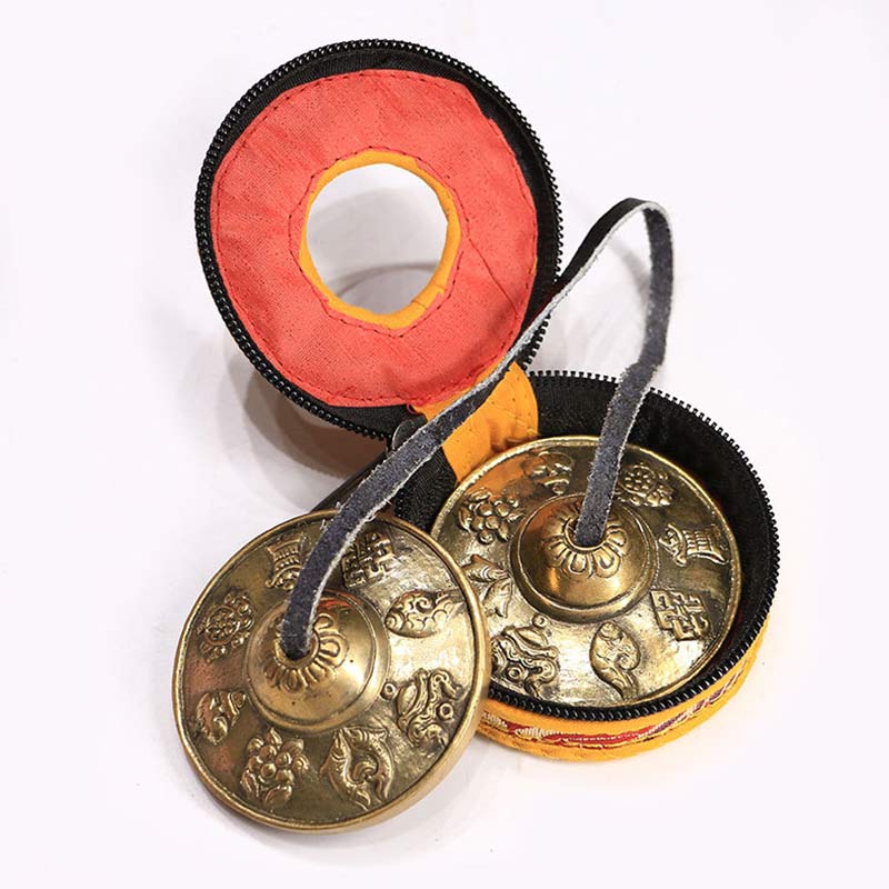 Buddha Stones Campana tibetana Tingsha Sei parole vere Drago Rame Bilancia Decorazione con borsa