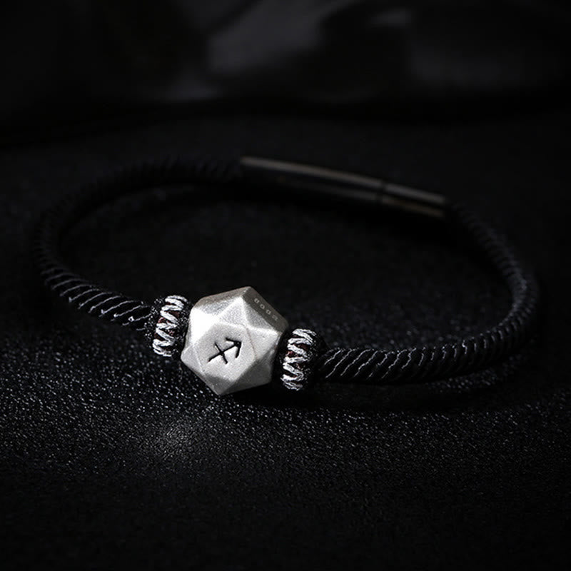 Braccialetto di corda fatto a mano con protezione delle 12 costellazioni dello zodiaco in argento sterling 999 Buddha Stones