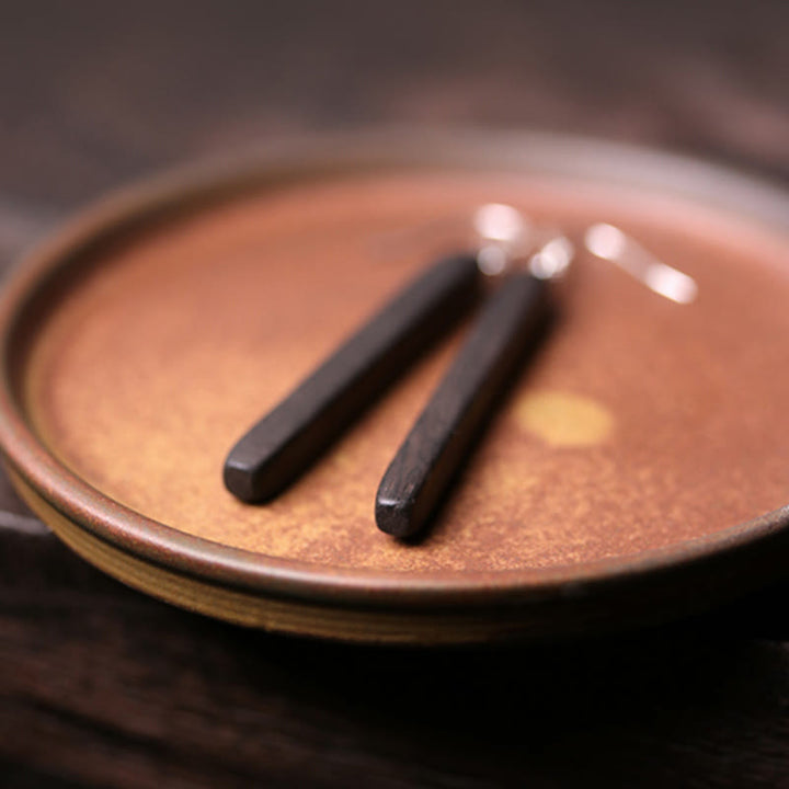 Orecchini pendenti Buddha Stones 925 Sterling Silver Ebony Wood Texture Balance Peace Drop - image 3