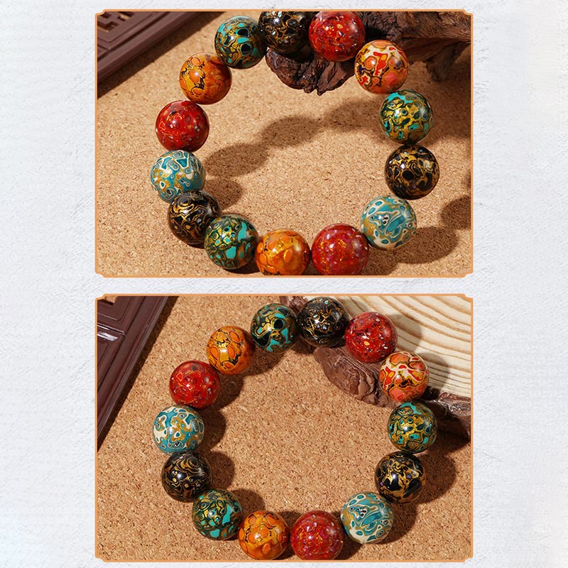 Braccialetto di perle di lacca multicolore naturale Buddha Stones Calm