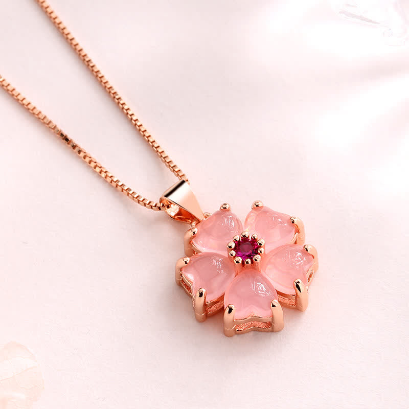 Collana pendente con fiore a forma di cuore in cristallo rosa Buddha Stones lenitivo
