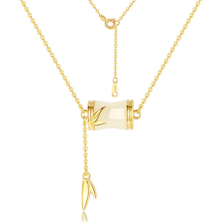 Buddha Stones 925 Sterling Silver 22K Oro Hetian Giada Bianca Foglia di Bambù Collana Pendente Bracciale Portafortuna - image 4