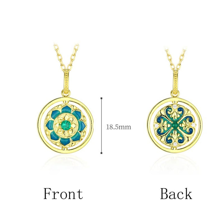 Collana con ciondolo girevole Buddha Stones 925 Sterling Silver Lotus Flower Floral Zircon Enlightenment