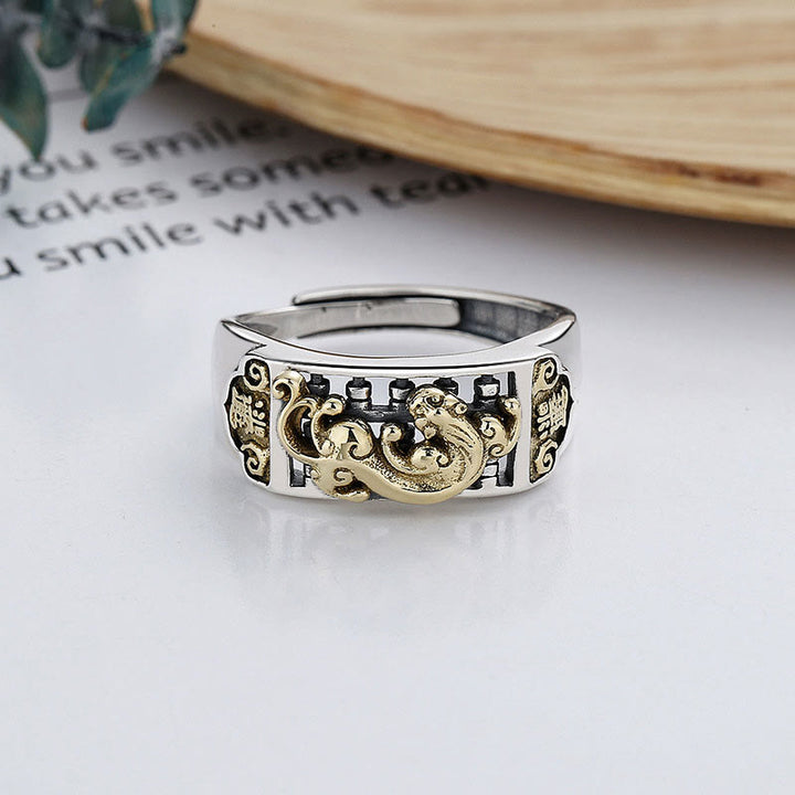 Anello regolabile Buddha Stones 925 Sterling Silver PiXiu Luck Wealth