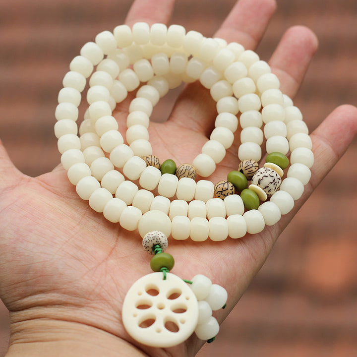 Buddha Stones White Bodhi Seed Mala 108 Perle Braccialetto della Fortuna