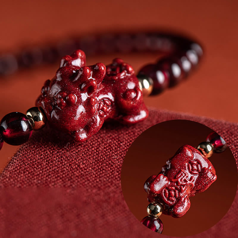 Braccialetto di corda calma con benedizione PiXiu , Buddha Stones, cinabro