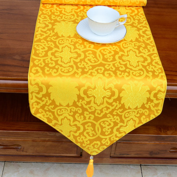 Preghiera Altare Fiore Vajra Drago Modello Tibetano Simboli di Buon Auspicio Nappe Jacquard Runner da Tavolo