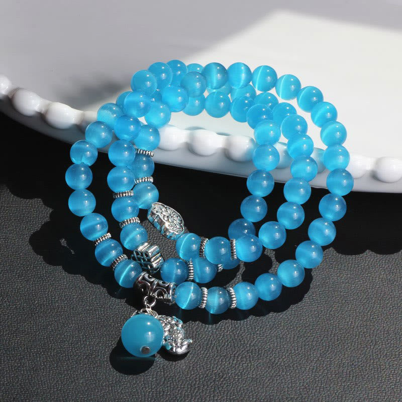 Braccialetto triplo avvolgente con supporto PiXiu Cat Eye Buddha Stones