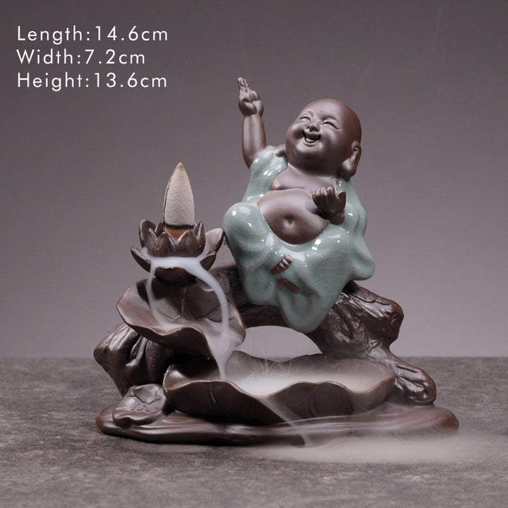 Buddha Stones Piccolo Monaco Ceramica Loto Benedizione Bruciatore Incenso Decorazione