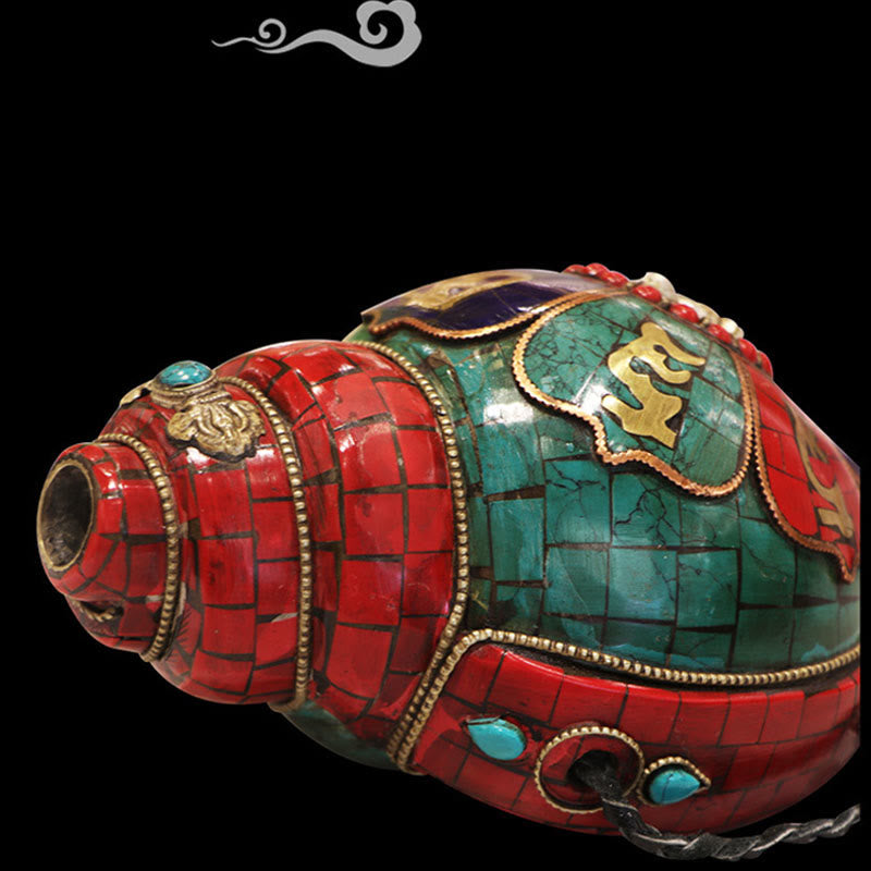 Shankha tibetano fatto a mano Om Mani Padme Hum Buddha Conch Shell Decorazione fortunata - image 4