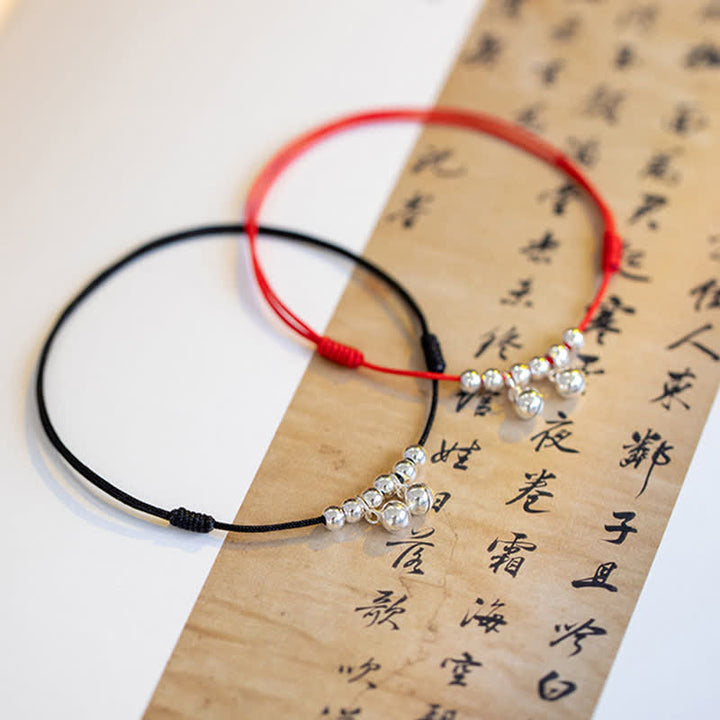 Buddha Stones 925 Sterling Silver Red String Braid Bell Charm Cavigliera
