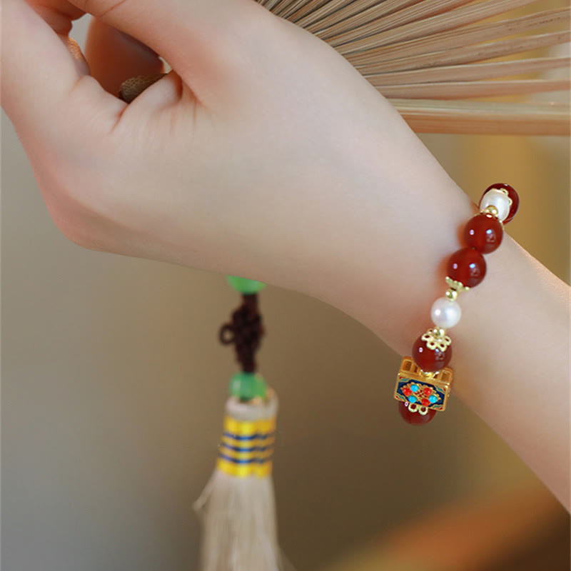 Bracciale Buddha Stones Agata Rossa Perla Fiducia Autoaccettazione